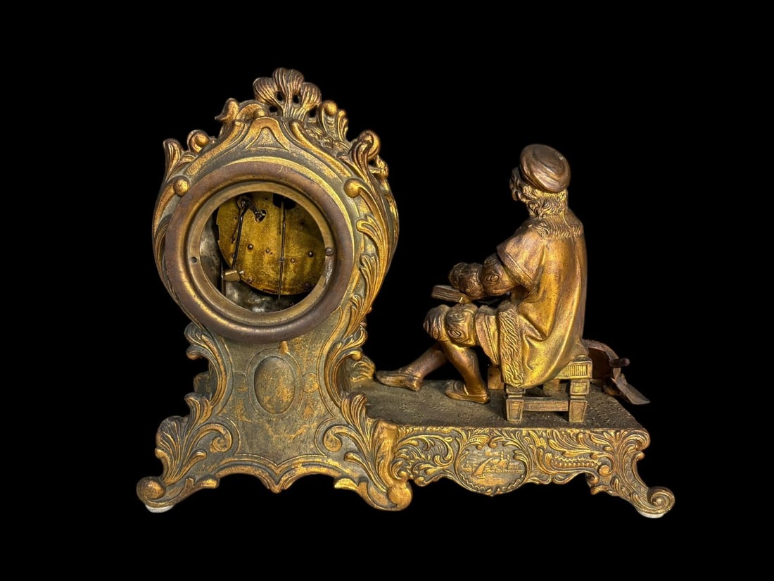 Antique Waterbury Clock Company Cast Metal Figural Vesta Mantel Clock - 3