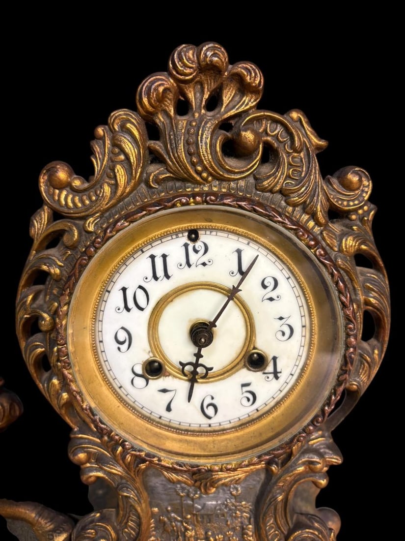 Antique Waterbury Clock Company Cast Metal Figural Vesta Mantel Clock - 5