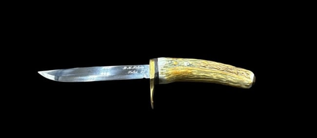 B. H. Nelson , Tulsa - 6" Custom Stag Handled Knife - Fixed Blade with Leather Sheath - 4