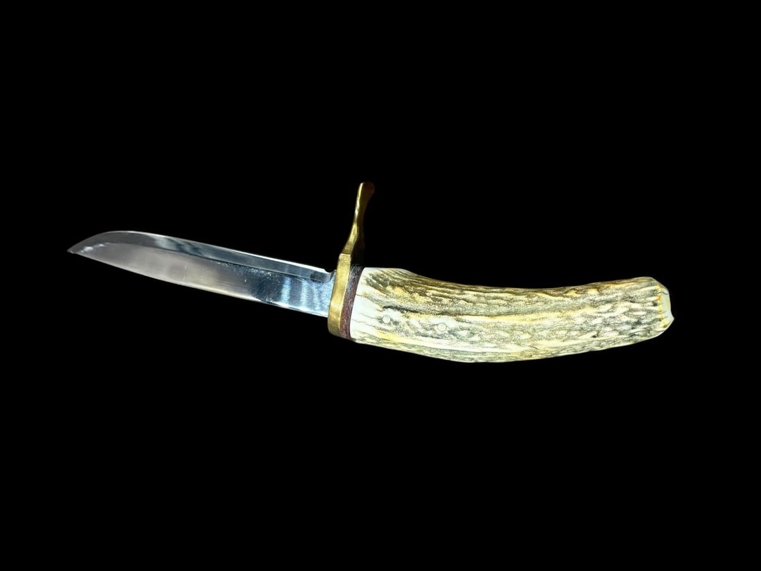 B. H. Nelson , Tulsa - 6" Custom Stag Handled Knife - Fixed Blade with Leather Sheath - 6