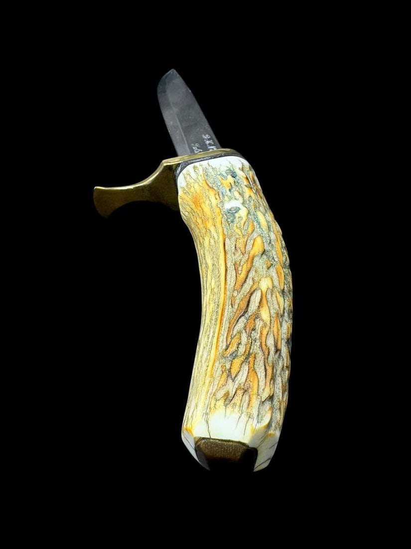 B. H. Nelson , Tulsa - 6" Custom Stag Handled Knife - Fixed Blade with Leather Sheath - 8