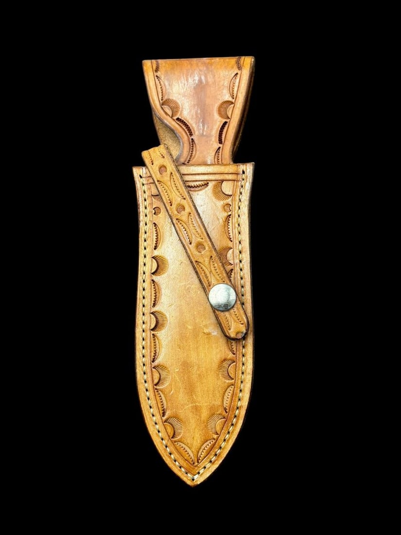 B. H. Nelson , Tulsa - 6" Custom Stag Handled Knife - Fixed Blade with Leather Sheath - 9