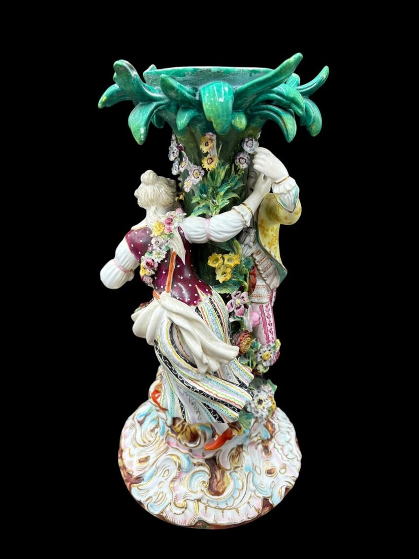Antique Meissen Porcelain Flower-Encrusted Figural Centerpiece Base (only) - 7