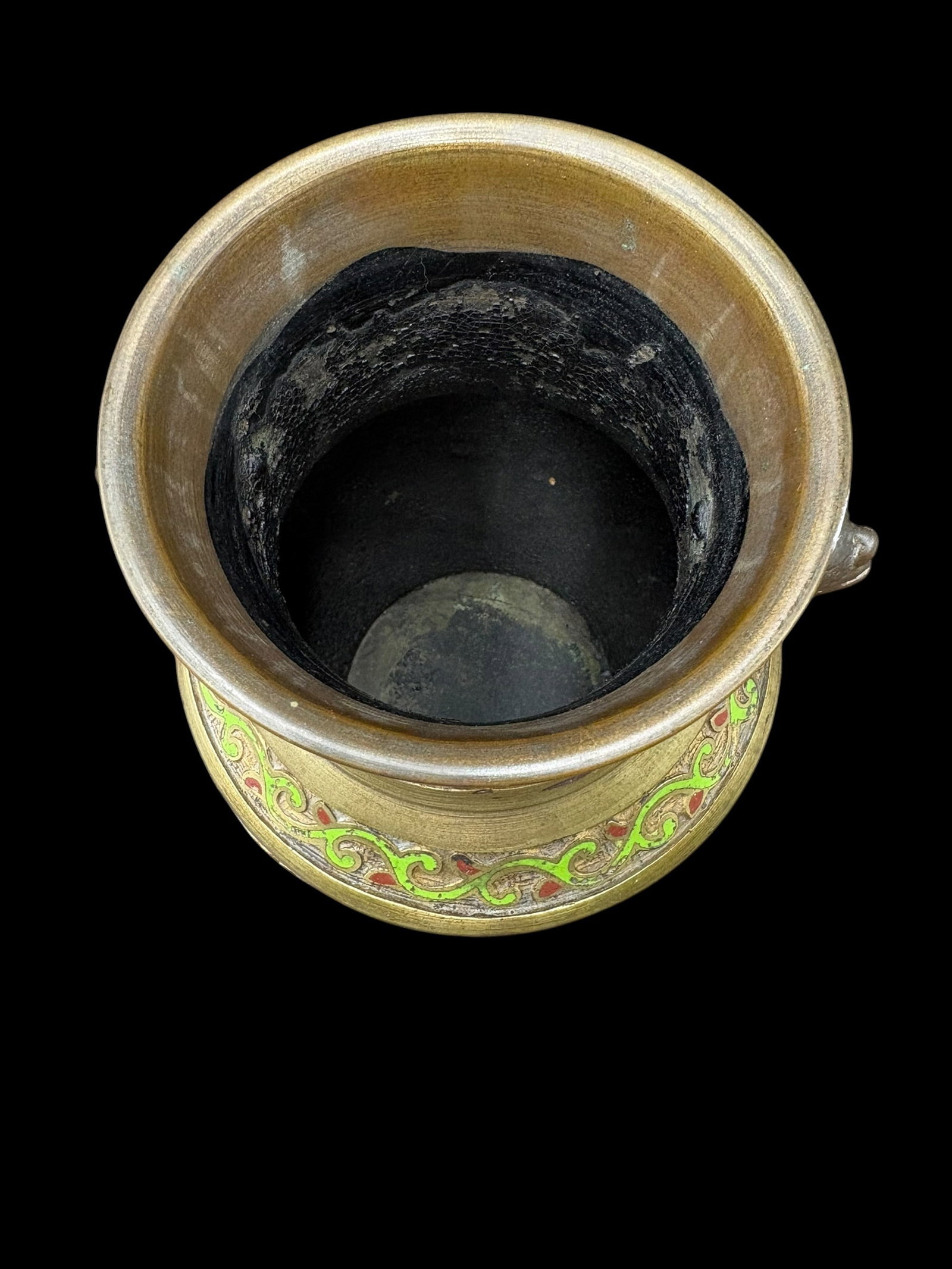 Pair of Japanese Enameled Brass Champleve' Vases with Dragon Handles - 9