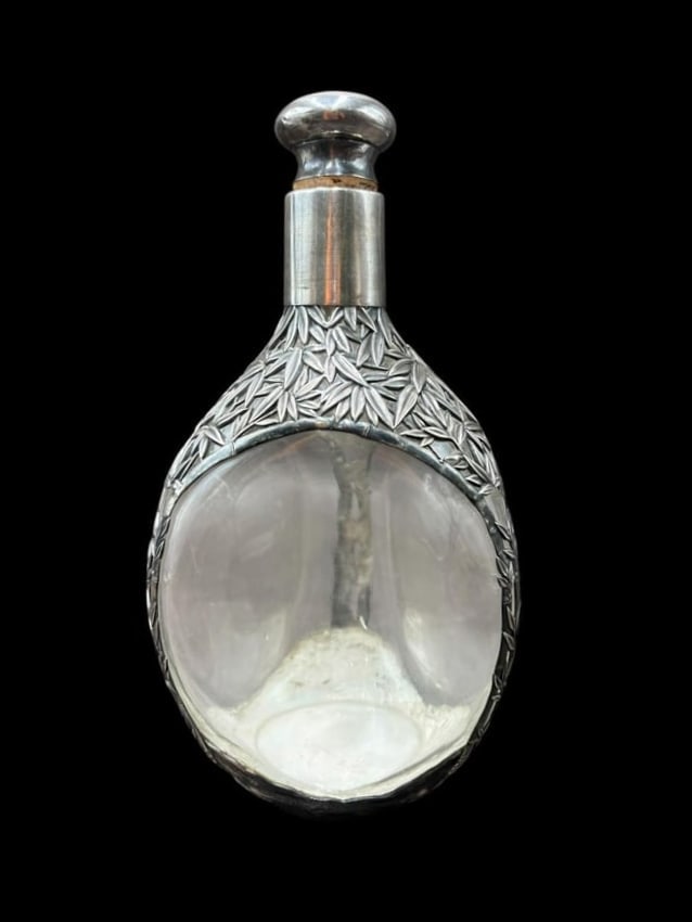 Estate Lot of 2 Antique Chinese Sterling Overlay Decanter Pinch Bottles - 2