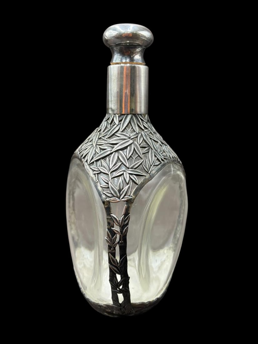 Estate Lot of 2 Antique Chinese Sterling Overlay Decanter Pinch Bottles - 3