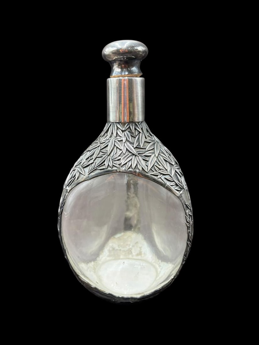 Estate Lot of 2 Antique Chinese Sterling Overlay Decanter Pinch Bottles - 4