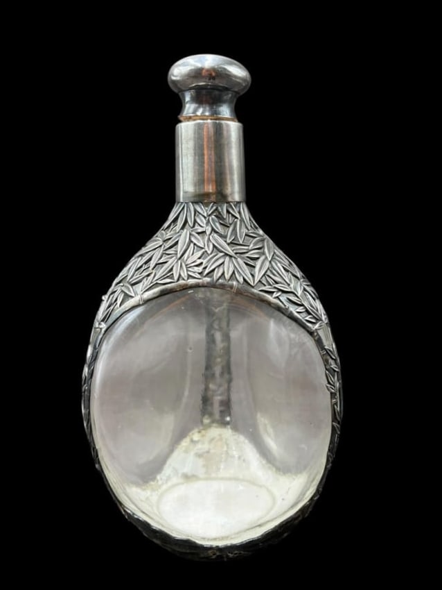 Estate Lot of 2 Antique Chinese Sterling Overlay Decanter Pinch Bottles - 5