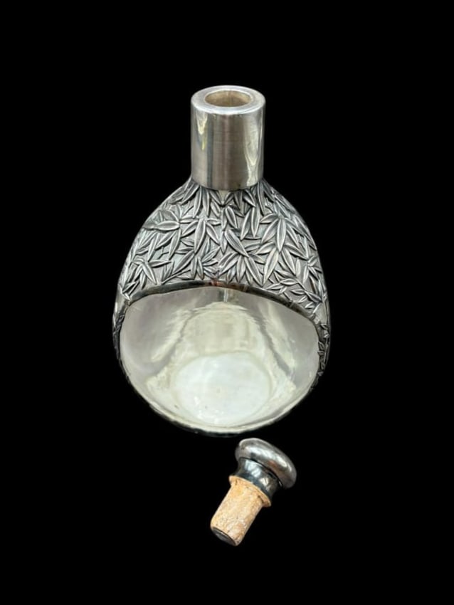 Estate Lot of 2 Antique Chinese Sterling Overlay Decanter Pinch Bottles - 6