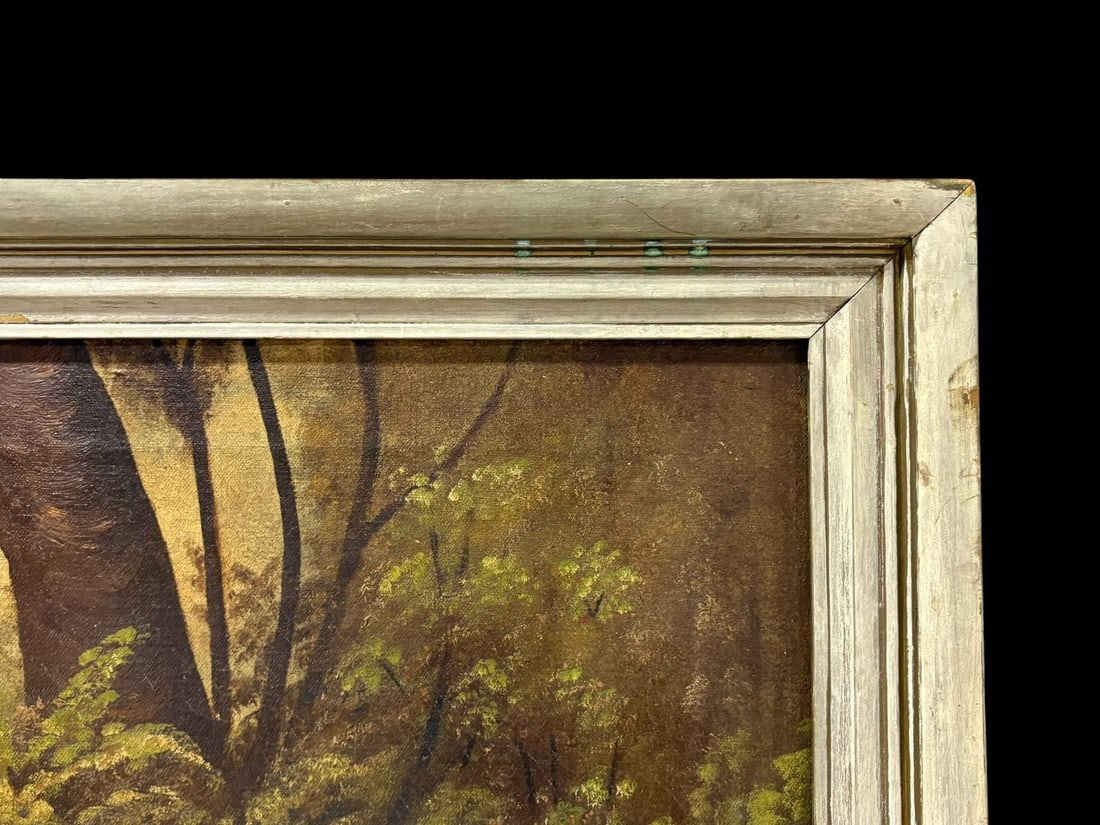 Antique Oil on Cloth Canvas Folk Art Painting "Woman with the Lambs" signed by A. H. Stuckert 1801 - 15