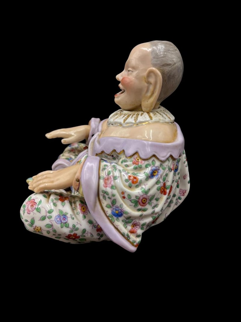Antique Meissen-Style Porcelain Nodding Pagoda Sitting Buddha Figure - 2
