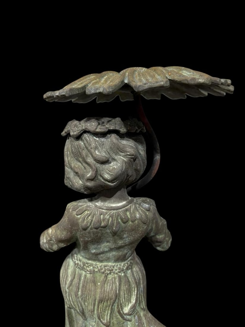Vintage Bronze 20" Tall Fountain - Verdigras Patina - Little Girl with Umbrella - 12