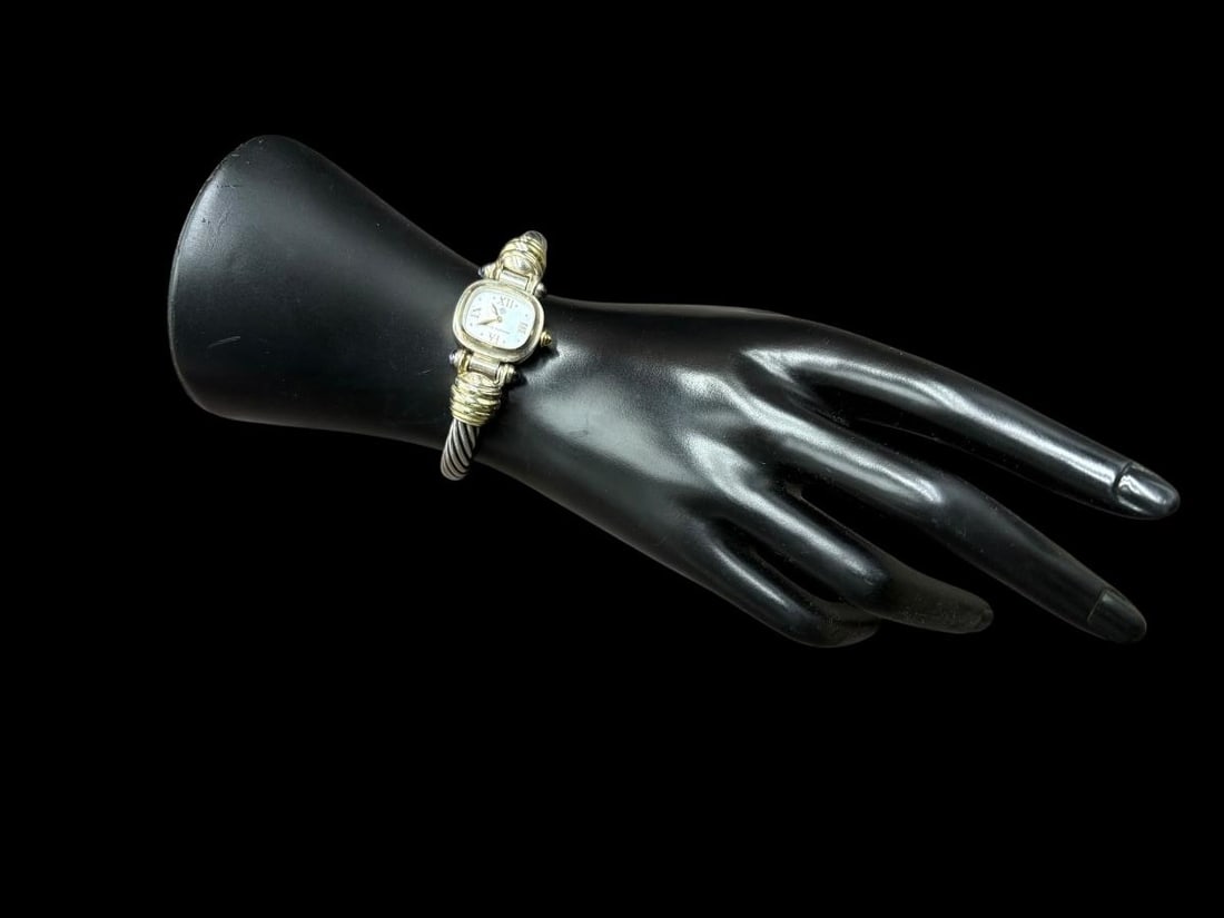 David Yurman Sterling Silver & 14k Yellow Gold Ladies Cable Watch T-68537 - 2