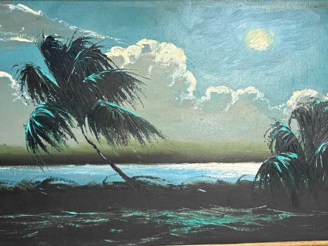 James Gibson Florida Highwayman Large Night Palms Painting on Upson Board - 2