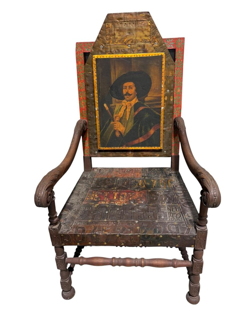Signed Jon Bok American Folk Art Mixed Media Armchair: Signed Jon Bok American Folk Art Mixed Media Armchair. Jon Bok is a self-taught artist born and raised in Connecticut, but found his way to Las Angeles in the 1990's and began creating small art piece