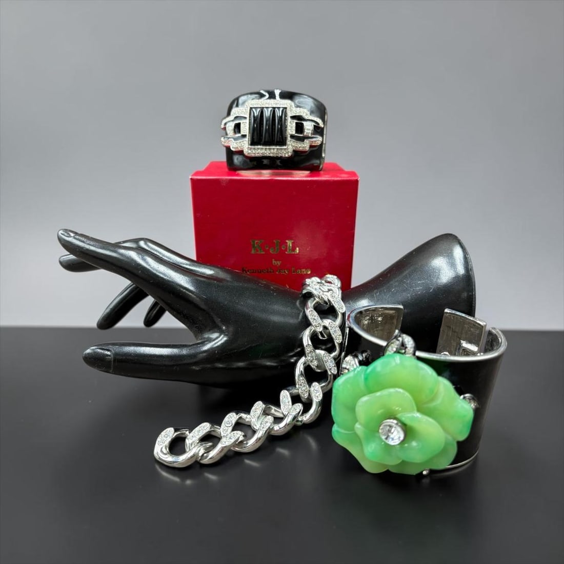 Estate Lot of 3 Kenneth Jay Lane Art Deco Cuff & Chain Link Bracelets (1 of 20)