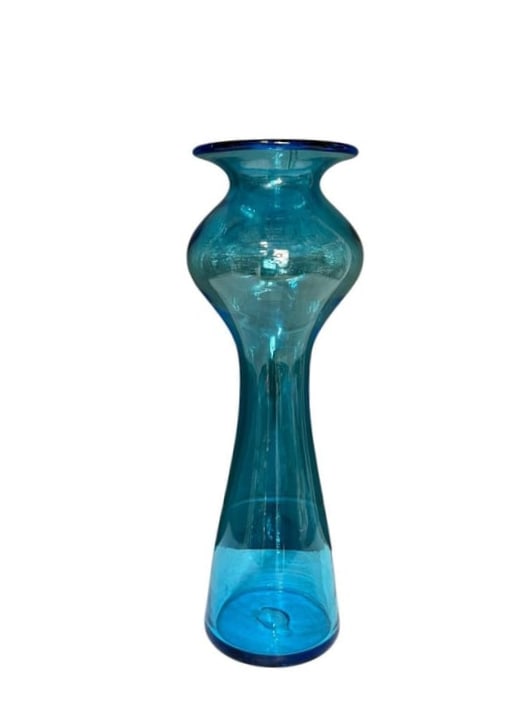 1960's MCM Blenko Hand Blown Blue Vase 18.75" Tall (1 of 8)