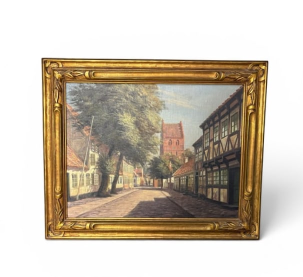 Original Oil Painting Signed by Danish Artist Frederik Wilhelm Svendsen "Town Square Scene" (1 of 17)