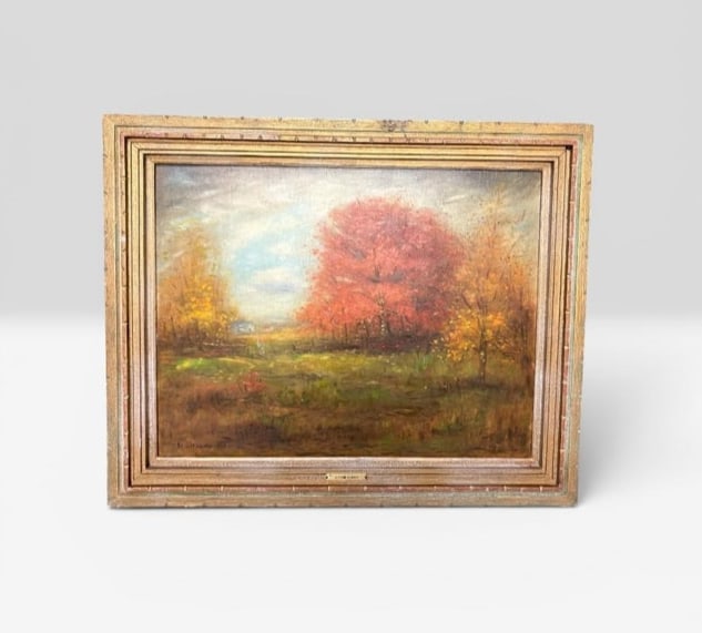 1988 Vintage Oil on Board "Autumn Silence" signed by Lansing Hager: 1988 Vintage Oil on Board "Autumn Silence" signed by Lansing Hager. Lansing Hager (Jan 23, 1926-Feb 12, 2016) was an American artist, retired farmer, and poet recognized for his landscape oil painting