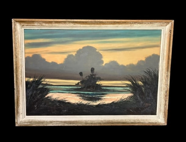 1967 James Gibson Florida Highwayman "At Dusk in the Swamp"Painting on Upson Board - 2