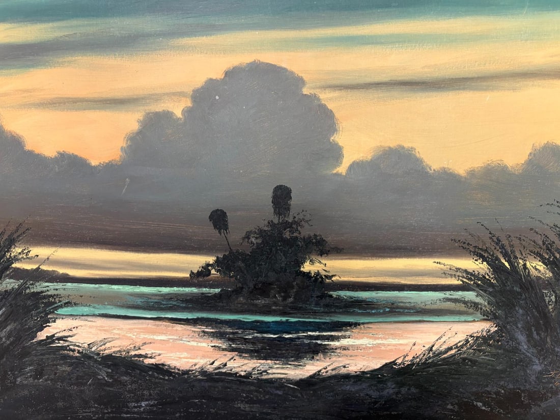 1967 James Gibson Florida Highwayman "At Dusk in the Swamp"Painting on Upson Board - 3