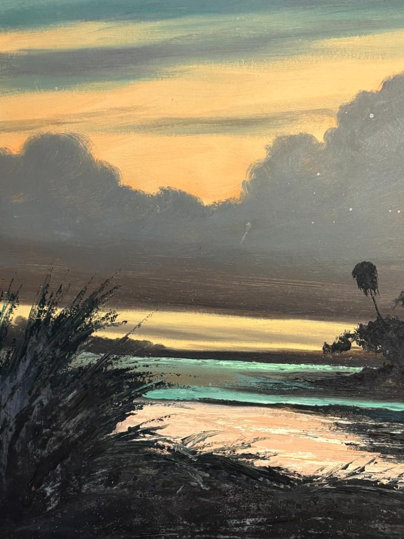 1967 James Gibson Florida Highwayman "At Dusk in the Swamp"Painting on Upson Board - 6