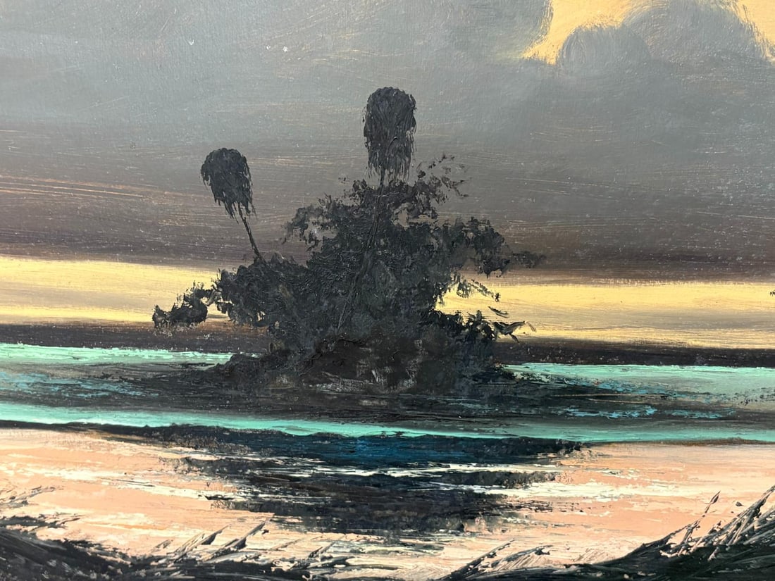 1967 James Gibson Florida Highwayman "At Dusk in the Swamp"Painting on Upson Board - 8