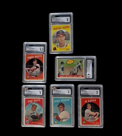 1959 Topps (6) Graded Baseball Cards- Maris, Aaron, Musial, Kaline, Berra & Spahn (1 of 13)