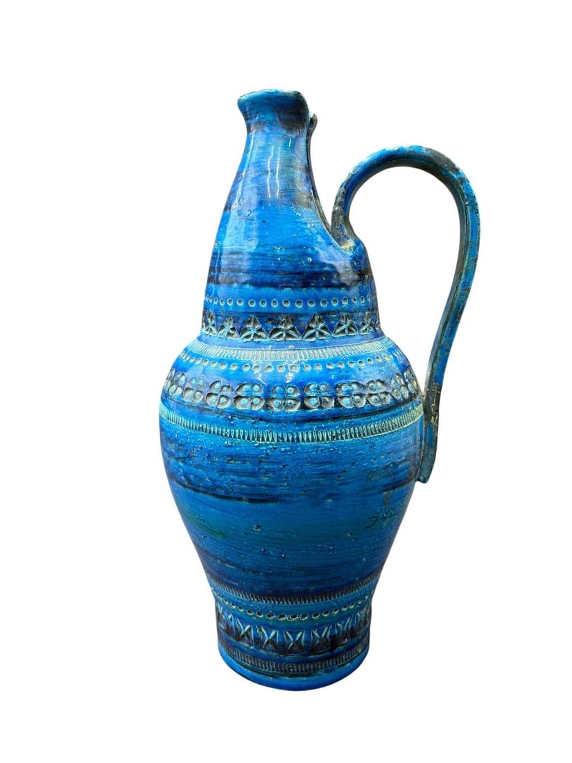 Mid Century Italian Rimini Style Blue & Green Ceramic Glaze Jug Vase (1 of 15)