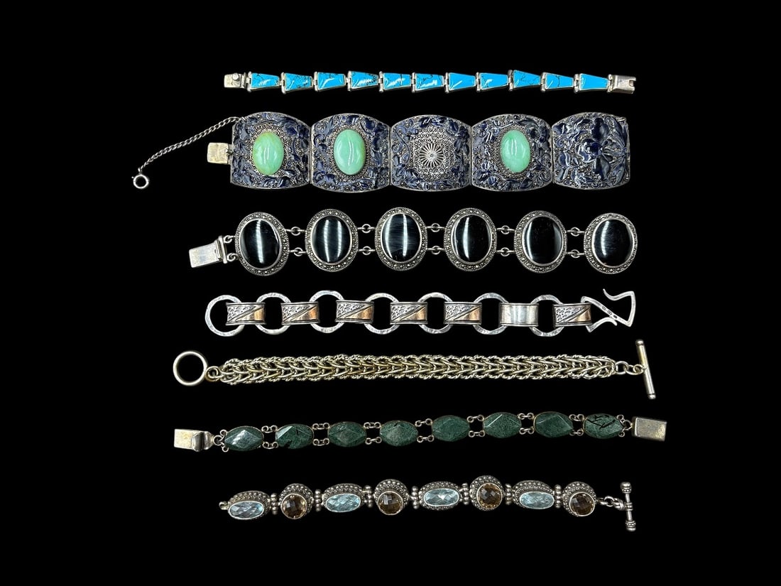 Estate Lot of 7 Sterling Silver (925) & Stone Bracelets 6.927 troy ounces (1 of 20)