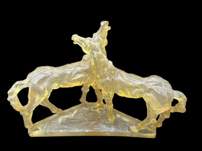 1970s Alva Museum Replica of 2 Horses in Lucite Plastic Signed S. Djalazov: 1970s Alva Museum Replica of 2 Horses in Lucite Plastic Signed S. Djalazov. Svetoslav Djalazov, acclaimed Bulgarian-born sculptor. He is well known for his vintage mid-century to 1970s modernist plast