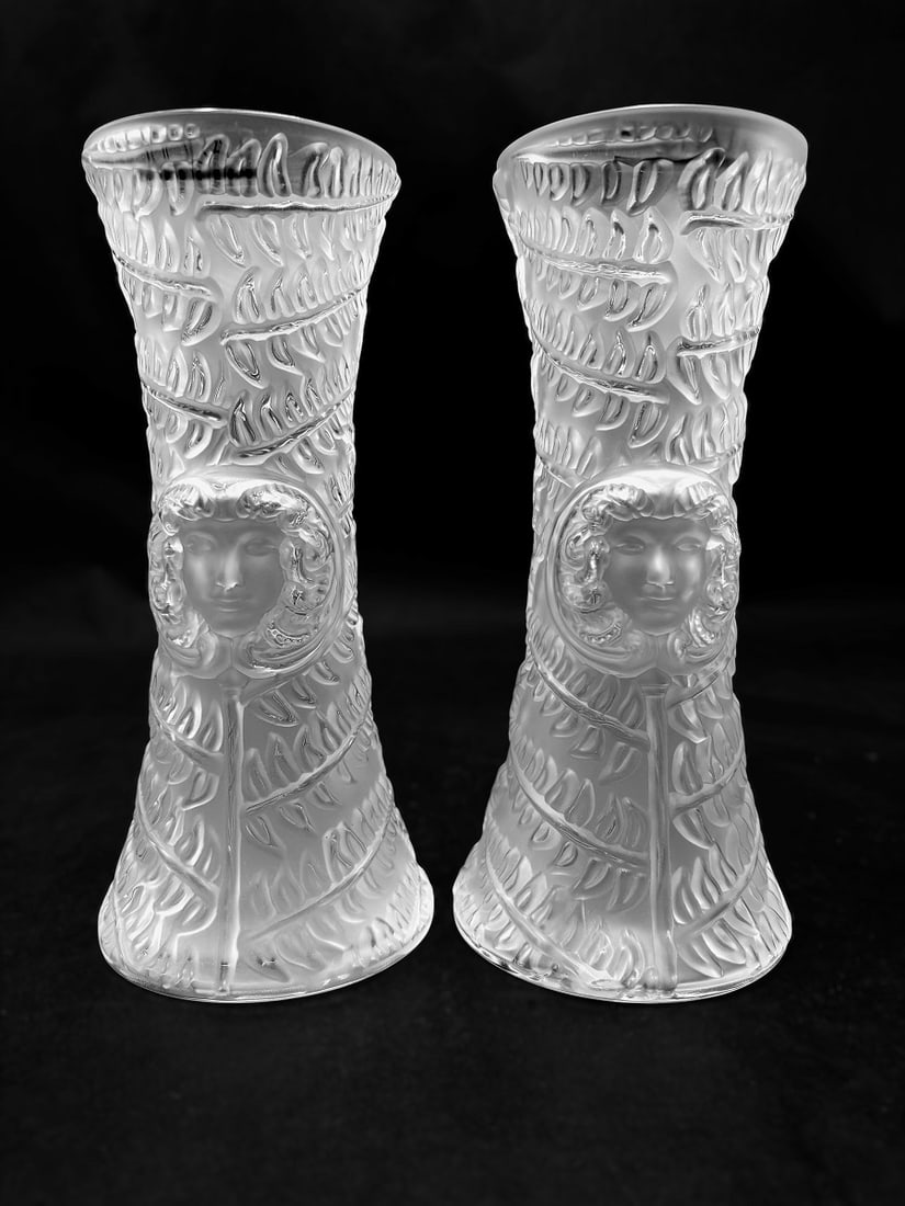 Pair of Lalique Crystal Soliflore Psyche Angelic Bud Vases signed France (1 of 9)