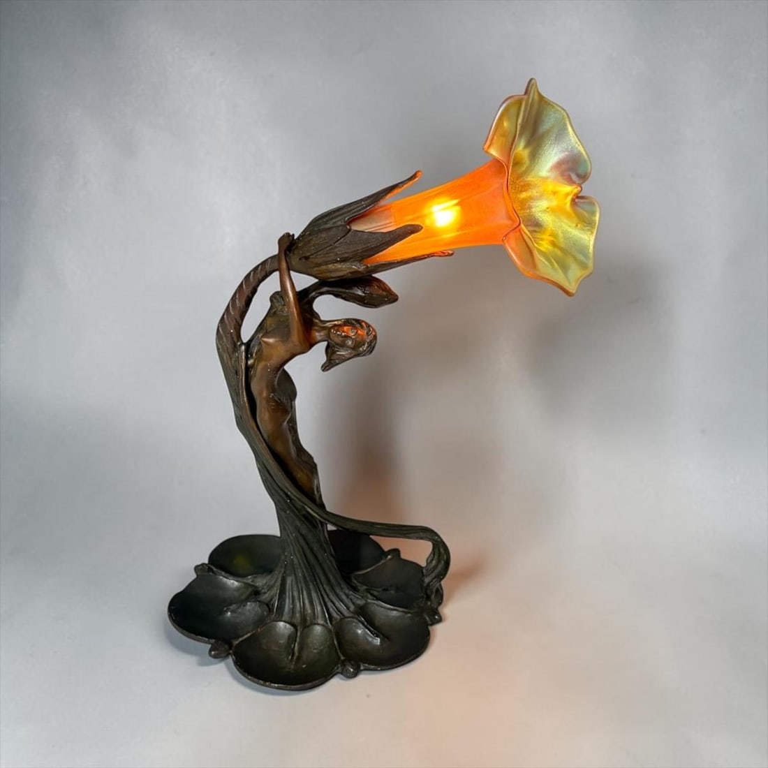 Art Nouveau Bronze Nude Lade Figural Lamp by Sculptor Gustav Gurschner (1 of 17)
