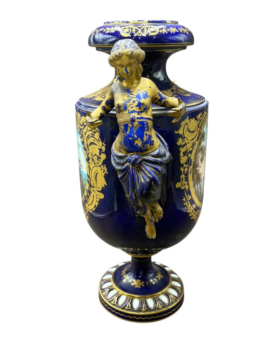 Antique French Sevres Style Signed Porcelain Hand Painted Urns - 5