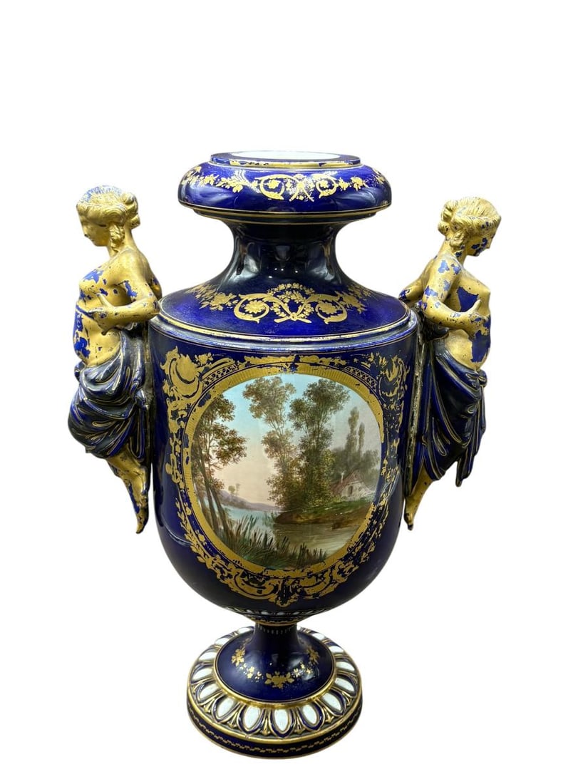 Antique French Sevres Style Signed Porcelain Hand Painted Urns - 6