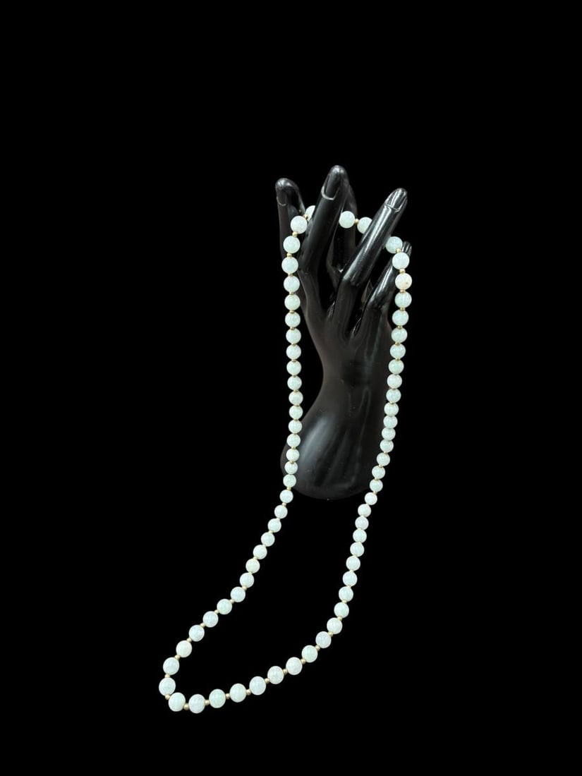 Estate Lot of 2 - Jade Beaded Necklaces Light & Dark Jade 15" Drop - 2