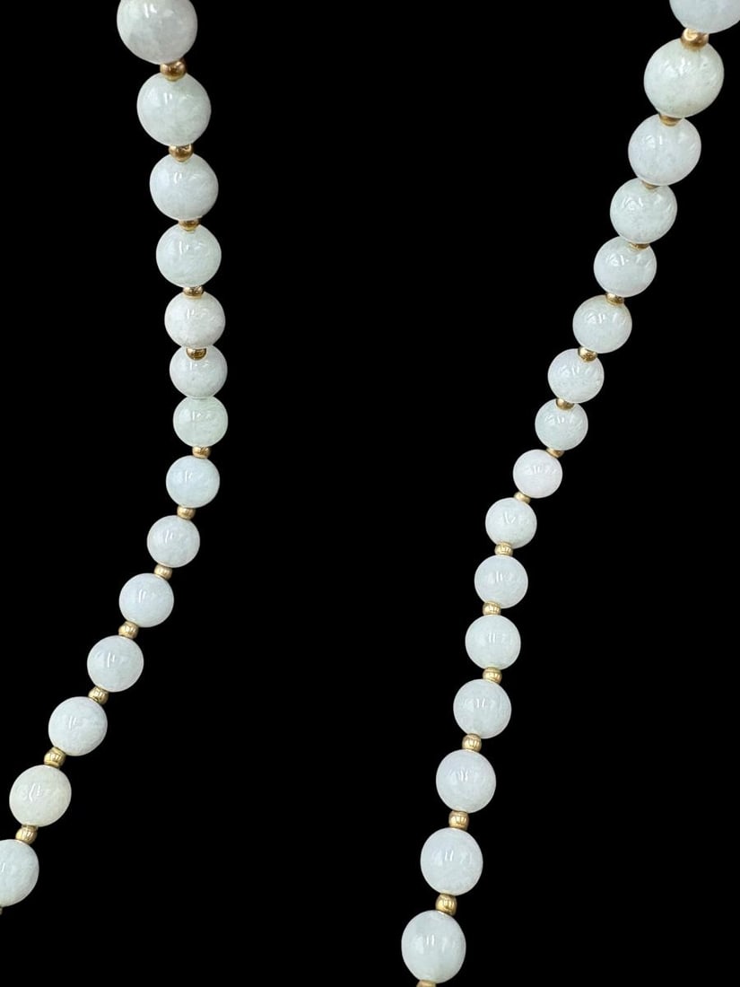 Estate Lot of 2 - Jade Beaded Necklaces Light & Dark Jade 15" Drop - 4
