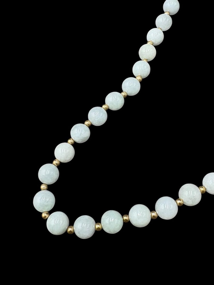 Estate Lot of 2 - Jade Beaded Necklaces Light & Dark Jade 15" Drop - 5