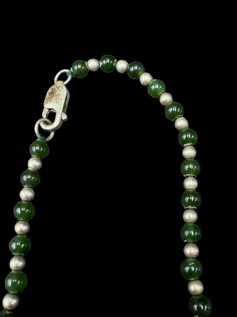 Estate Lot of 2 - Jade Beaded Necklaces Light & Dark Jade 15" Drop - 9