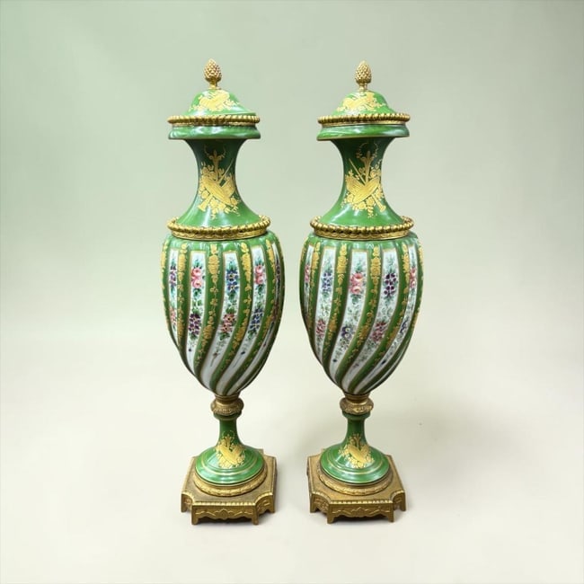 Pair of 19th Century French Sevres Style Hand Painted Porcelain Urn Vases (1 of 17)