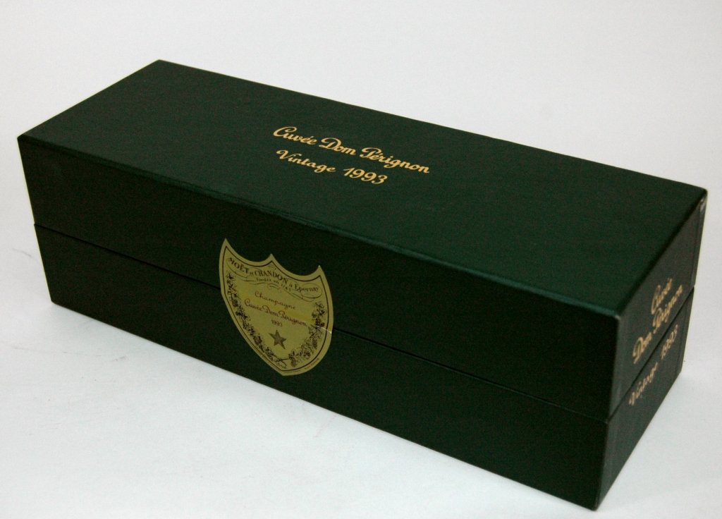 Curvee Dom Perignon Champagne 1993: Curvee Dom Perignon champagne, 1993 vintage, in unopened presentation box. Probably good. Always stored on it's side.
