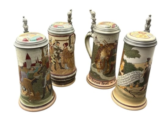 Estate Lot of 4 Gesetzlich Geschützt, "protected by law" 1/2 Liter German Beer Steins (1 of 20)