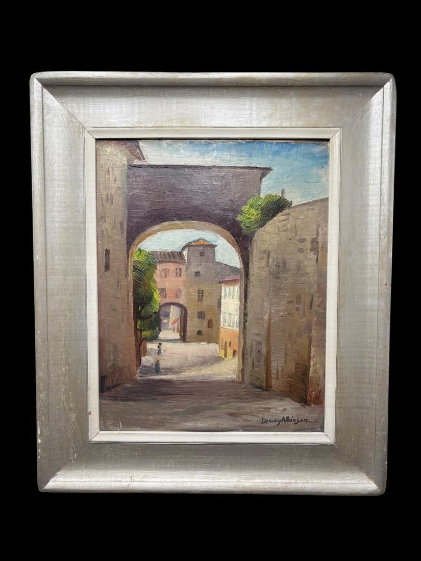 E. Dewey Albinson Signed Oil Painting on Board Quiet Mexican Town (1 of 14)