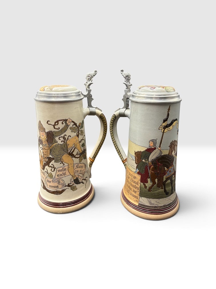 Estate Lot of (2) - 1 Liter German Beer Steins Mold 1619 & 1620 (1 of 17)
