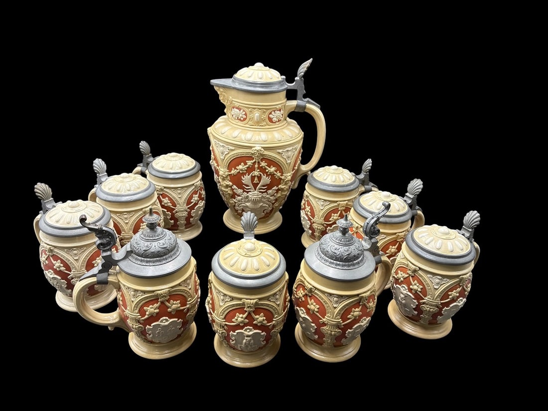 Villeroy & Boch 10 pc German Mettlach Pitcher & Stein Set (1 of 20)