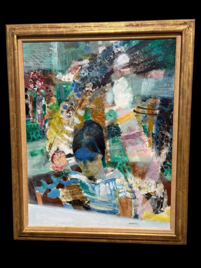 Paul Ambille signed Oil on Canvas Art Titled - "Hommage a laMartine": Paul Ambille signed Oil on Canvas Art Titled - "Hommage a laMartine". Paul Ambille (French, 1930-) was born in Bezier, France. He was a painter known for his impressionistic style oil paintings. This 