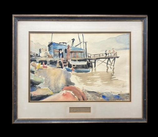 George Daniell (1911-2002) Coastal Life Boat Dock Watercolor (1 of 16)
