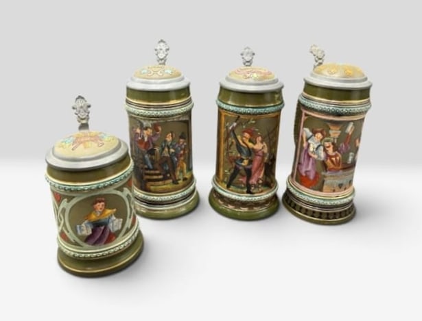 Estate Lot of 4 Pre WWII German Beer Steins - Simon Peter Gerz (S.P.G.) (1 of 20)