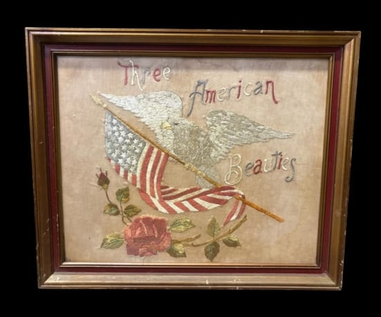 American Embroidered Needlework Art 1900-1930's "Three American Beauties" (1 of 11)