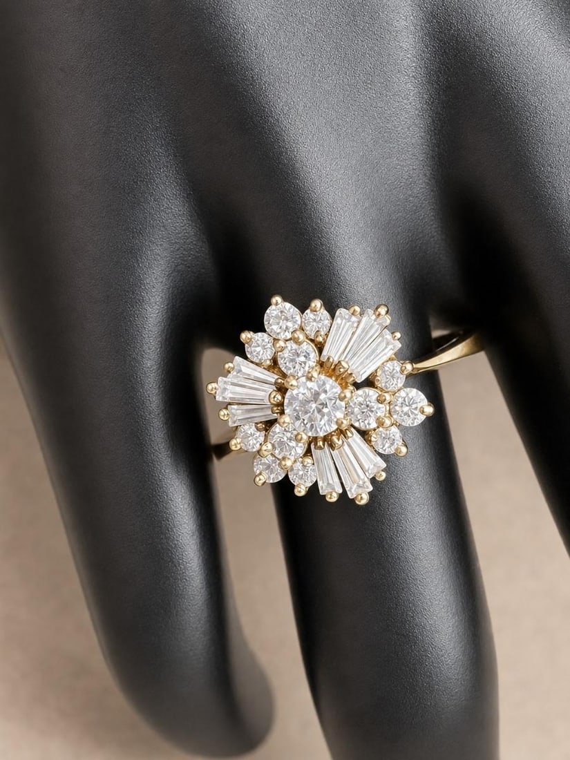 14k Gold & Diamond Ladies Cocktail Ring 4 grams total weight with diamonds (1 of 7)